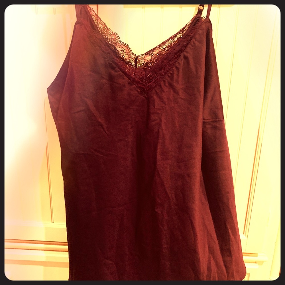 Cacique Plus Size Satin Lace Trim Cami in Eggplant